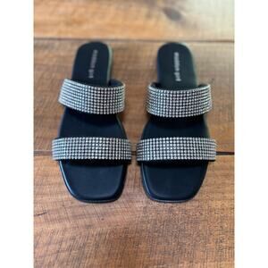 Womens Madden Girl Black Sparkle Rhinestone Slides‎ Sandals Size 8.5